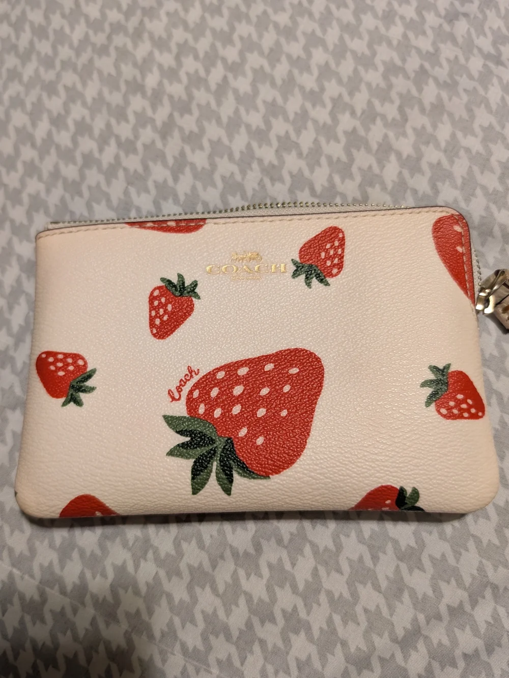 Coach Strawberry Print Wristlet Pouch in Cream and Red